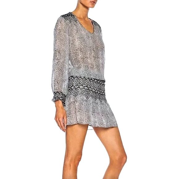 ULLA JOHNSON Anika Smocked Drop Waist Gray Silk Semi Sheer Mini Dress REVOLVE - Picture 3 of 13